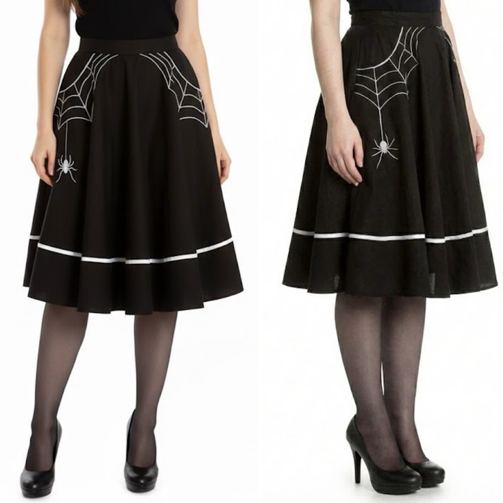 ⚡️NEW HELL BUNNY MISS MUFFET SPIDER WEB EMBROIDERED BLACK 50s A-LINE SKIRT SMALL